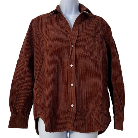 NEW Frank & Eileen Brown Corduroy Button Down Top XS Soft Relaxed Fit Layering - Picture 2 of 13